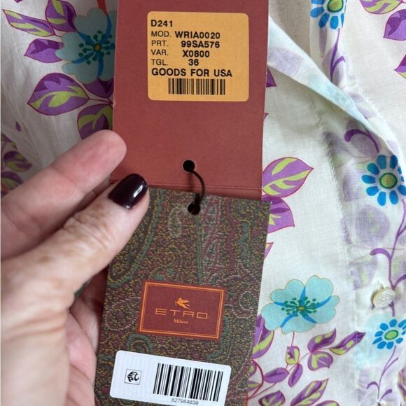 Etro Floral Vine Cotton Button Down Blouse Size 0 - Picture 6 of 9